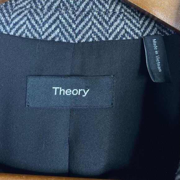 Theory Black Gray Slim Button Jacket Abbot Knit Chevron Herringbone Stretch 8 - Picture 14 of 16